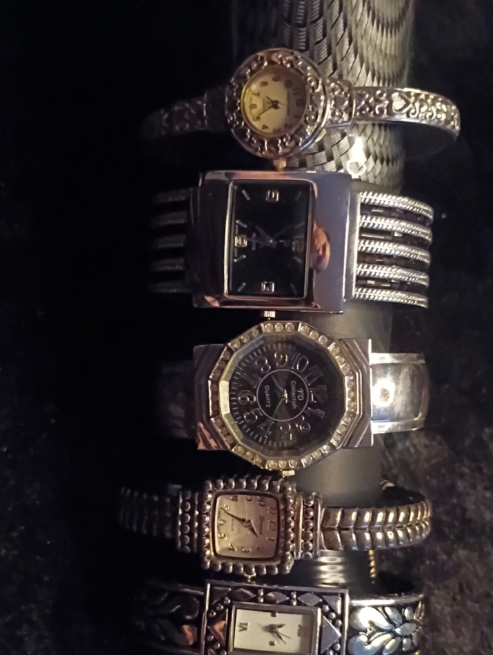 Stack of Vintage Silver-Tone Women's Watches - Black & Silver Faces